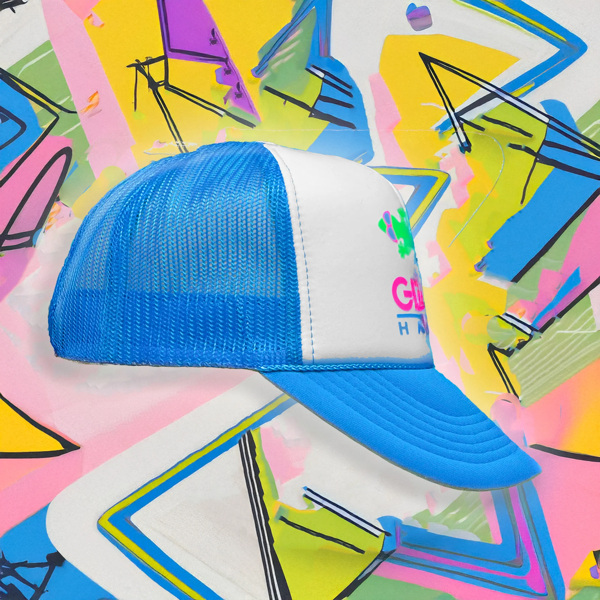 1980's Neon Blue Trucker Hat - Image 3