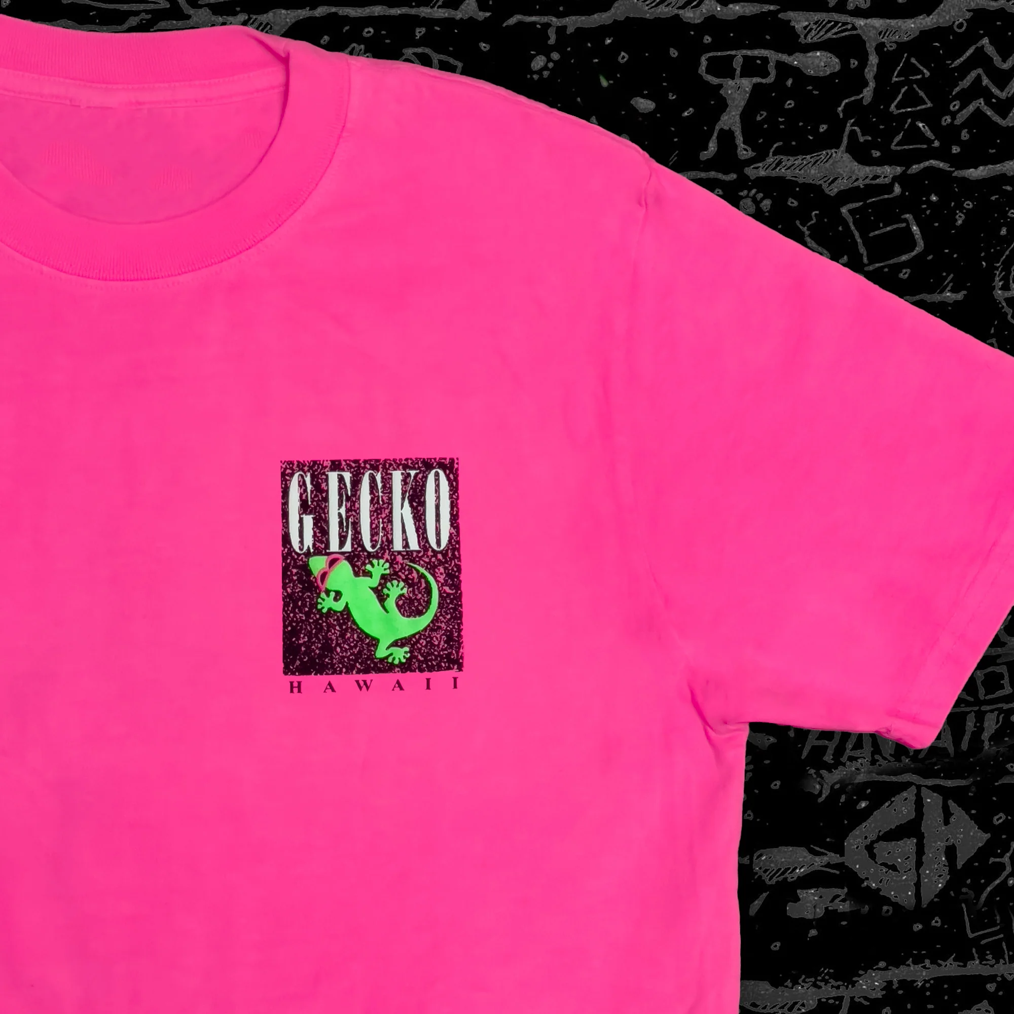 1987 Gecko Marble Hot Pink Neon Pigment Tee - Image 5