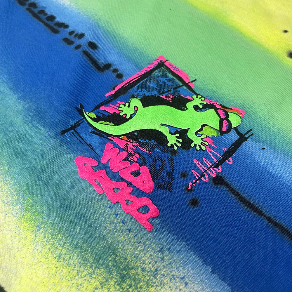 1989 Gecko Graffiti Yellow/Blue/Black Retro Surf Style Tee - Image 10