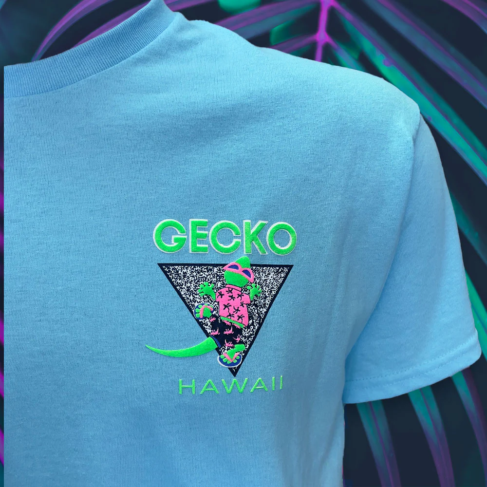1988 Gecko In Paradise - Neon Blue Tee - Image 5