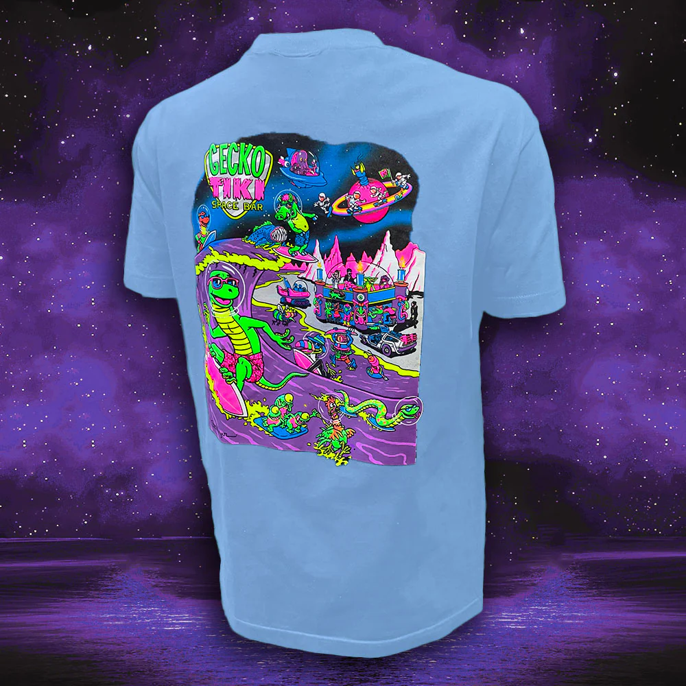 Gecko Space Tiki: 1980's Soft Blue Tee - Image 3