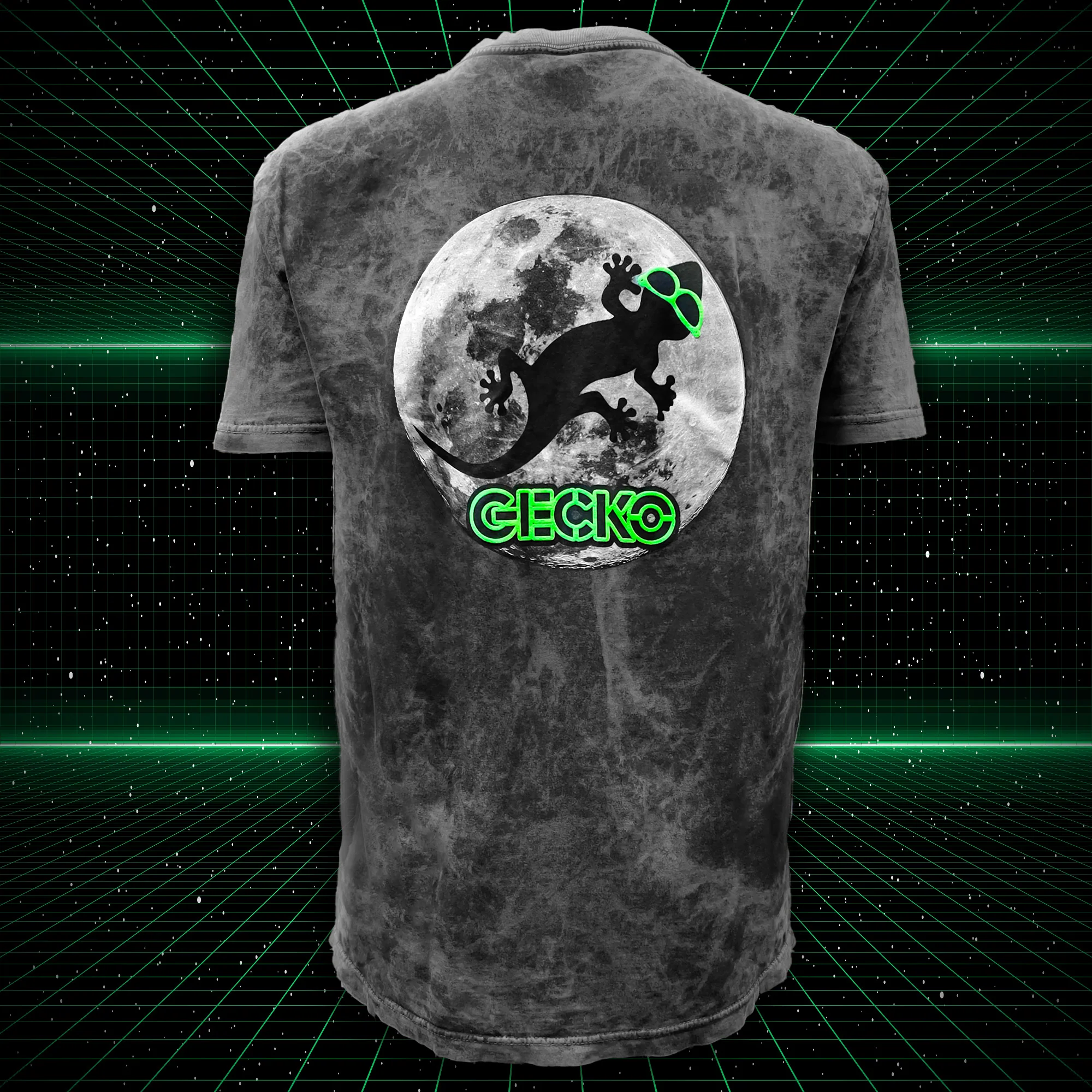 Gecko Super Moon Black Acid Wash Tee - Glow In The Dark - Image 7