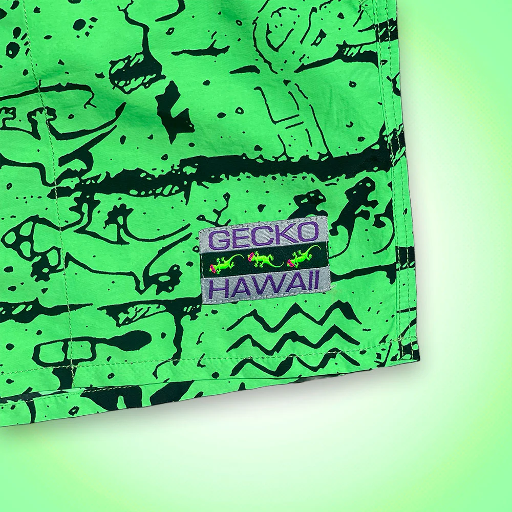 Iconic Gecko Wall Neon Green Volley Shorts - Image 6