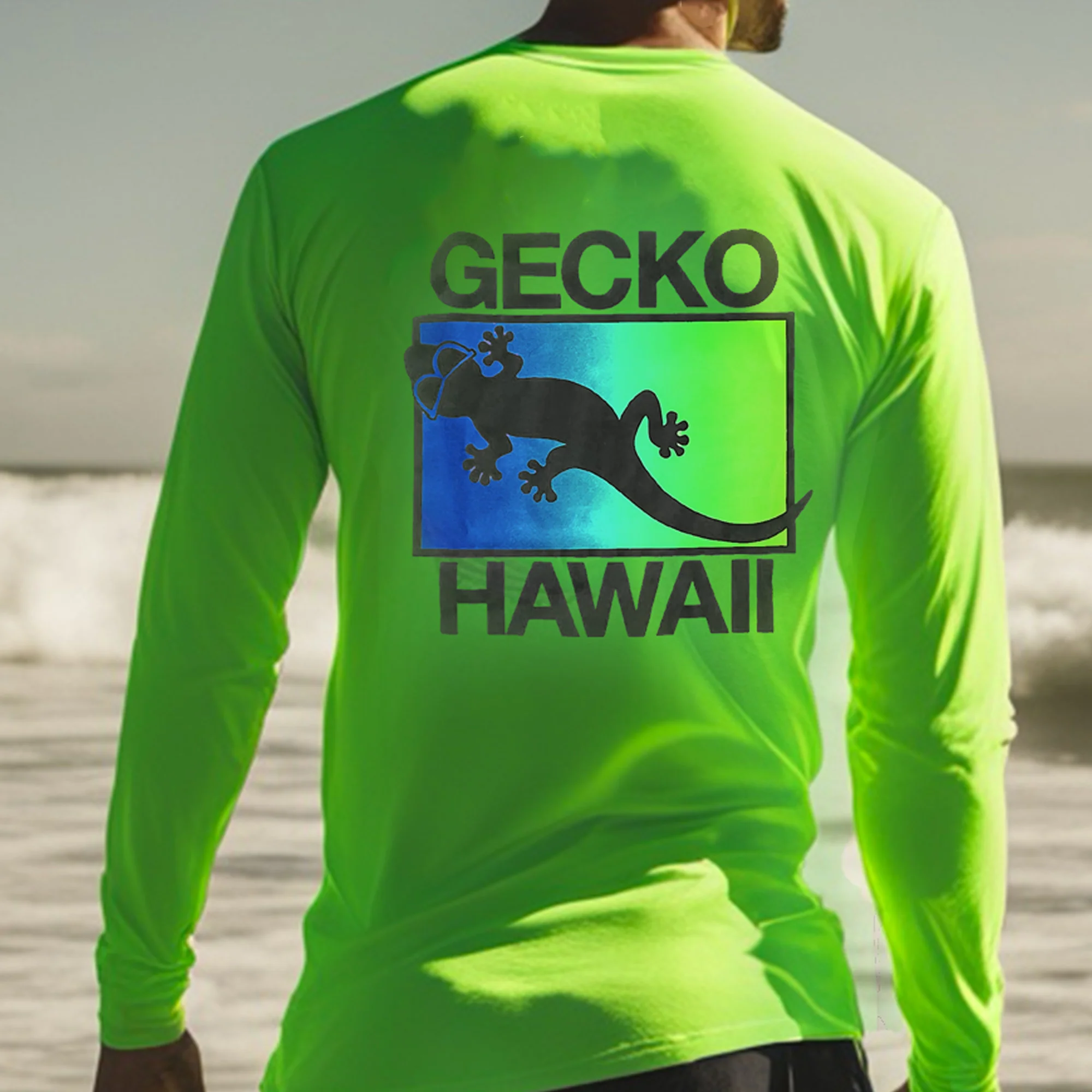 Neon Drift- Tidal Twist Neon Green Long Sleeve Tee - Image 5